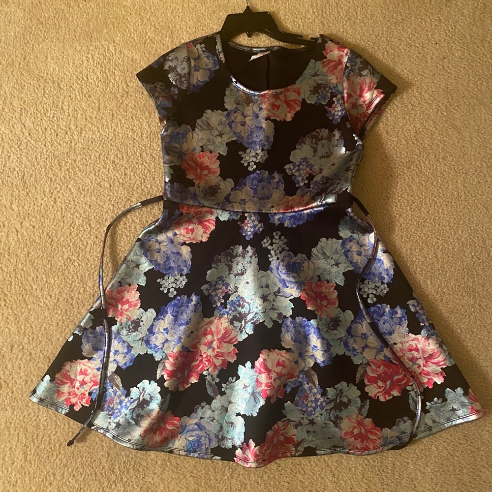 Justice Metallic chrome floral dress